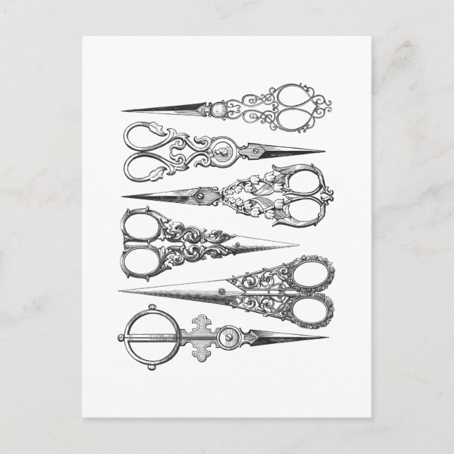 Vintage Scheren Elegantes Schwarz-weißes Dekoriere Postkarte (Vorderseite)