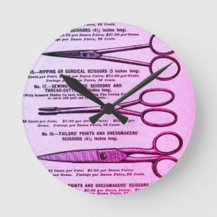 Vintage Scheren-Werbung in Rosa Runde Wanduhr