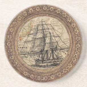 Vintage Schiff und Karte Getränkeuntersetzer
