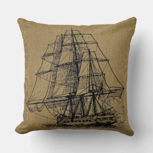 Vintage-Schiffskunst auf Kunstburlap Kissen