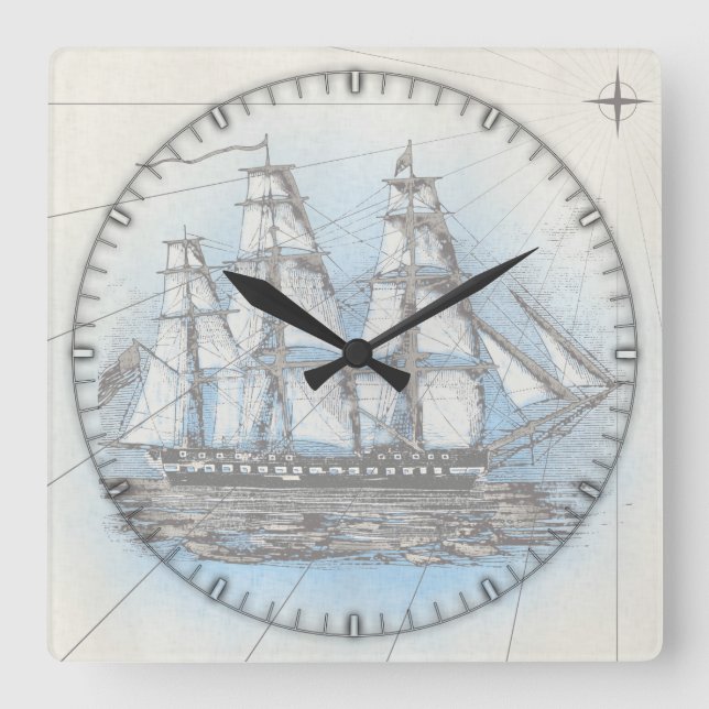 Vintage Schiffsmauer Quadratische Wanduhr (Vorderseite)