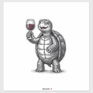 Vintage-Schildkröte-mit-Weinglas-Shirt-Design_1 Aufkleber