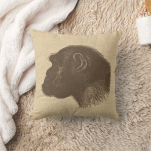 Vintage Schimpansenillustration auf Burlap Kissen