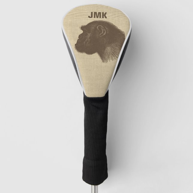 Vintage Schimpansenillustrierung Personalisiert Golf Headcover (Vorderseite)