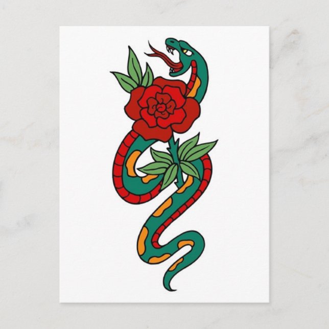 Vintage Schlange und Rose Postkarte (Vorderseite)