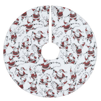Vintage-Schlittschuhlauf-Weihnachtsmann-Baumskirt Polyester Weihnachtsbaumdecke