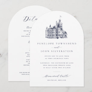 Vintage-Schloss-Doppelbogen-Hochzeit Einladung