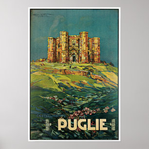 Vintage Schloss-Reise Puglia Italien Poster