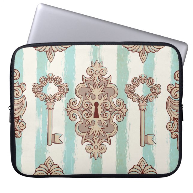 Vintage Schlüssel, Schlösser: Freehe und Muster. Laptopschutzhülle (Vorderseite)