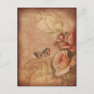 Vintage Schmetterling & Rosen shabby chic Postkarte