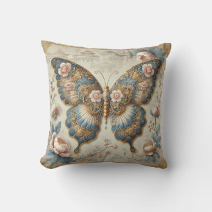 Vintage Schmetterling und florale Chinoiserie-Kuns Kissen
