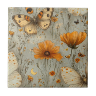 Vintage Schmetterling Wildblume (1) Fliese