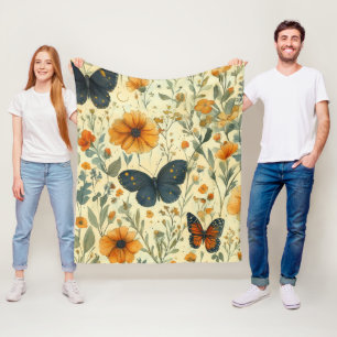 Vintage Schmetterling Wildblume (5) Fleecedecke