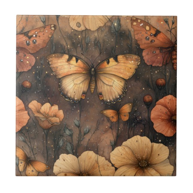 Vintage Schmetterling Wildblume (8) Fliese (Vorderseite)