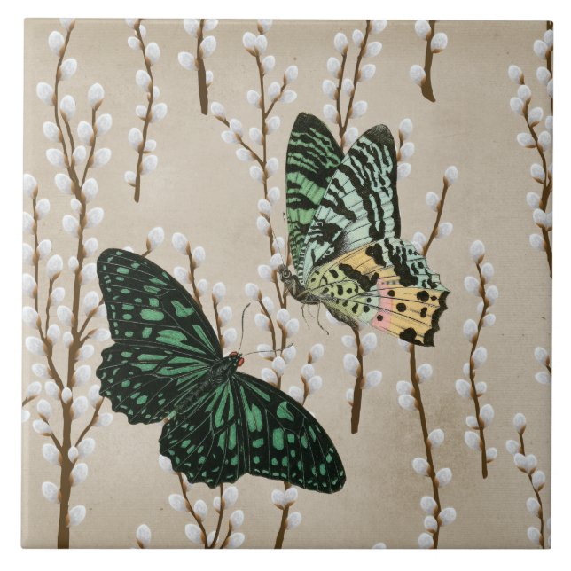 Vintage Schmetterlinge auf den weißen Willow Catki Fliese (Vorderseite)