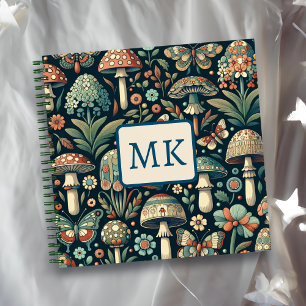 Vintage Schmetterlinge, Pilze und Blätter Notizbuch