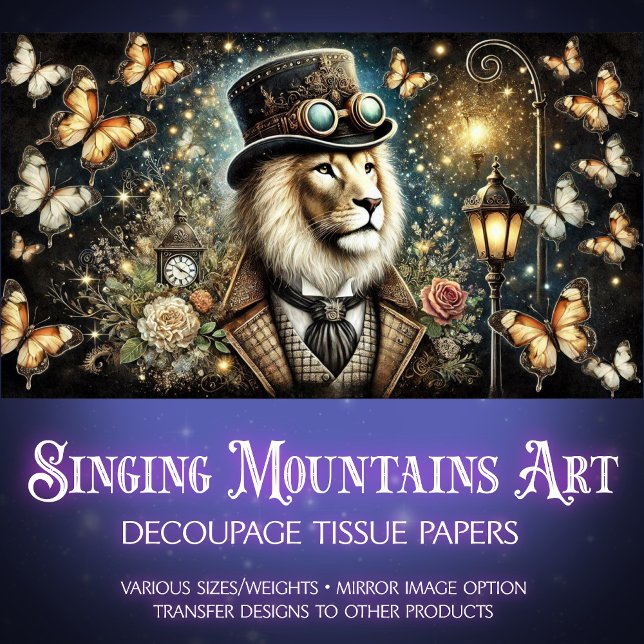 Vintage Schmetterlinge Steampunk Lion Decoupage Seidenpapier (Von Creator hochgeladen)