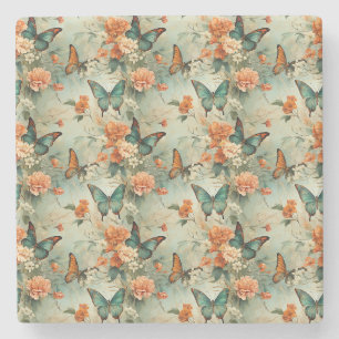 Vintage Schmetterlinge und Blume (10) Steinuntersetzer