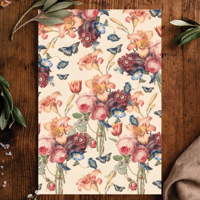 Vintage Schmetterlinge und botanische Blumendekout Seidenpapier (Von Creator hochgeladen)
