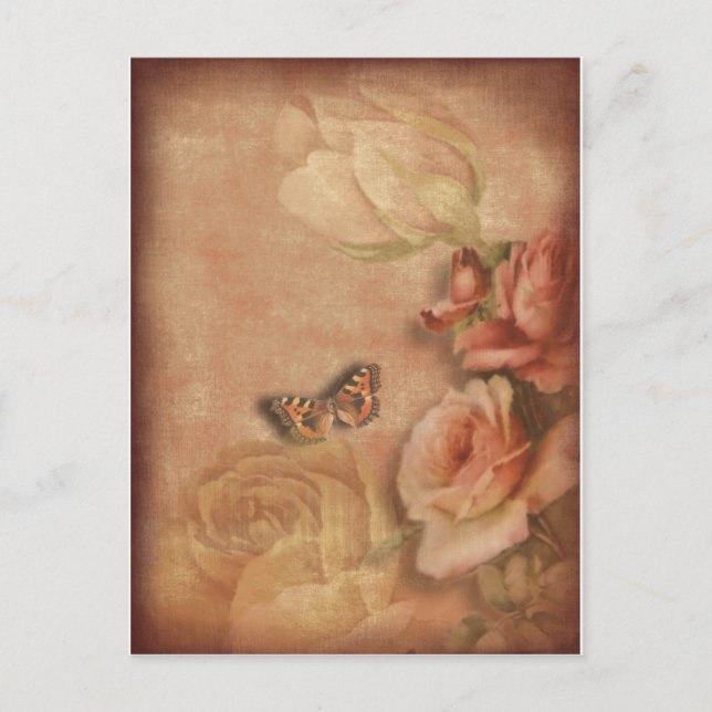 Vintage Schmetterlinge und Rose Shabby Chic Postkarte (Vorderseite)