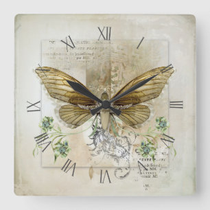 vintage Schmetterlingscollage Quadratische Wanduhr