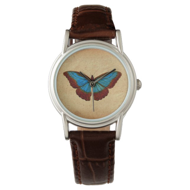 Vintage Schmetterlingsdarstellung Armbanduhr (Vorderseite)