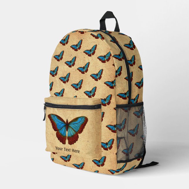 Vintage Schmetterlingsdarstellung Bedruckter Rucksack (Rückseitige Ecke Rechts)