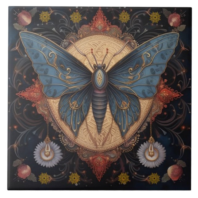 Vintage Schmetterlingsdekoration Fliese (Vorderseite)