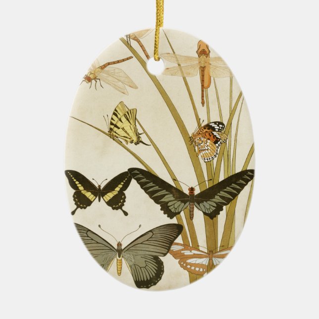 Vintage SchmetterlingsIllustration Keramik Ornament (Vorne)