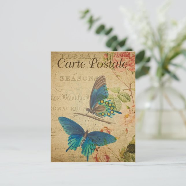 Vintage Schmetterlingspostkarte Postkarte (Stehend Vorderseite)
