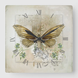 Vintage Schmetterlingssammlung Quadratische Wanduhr