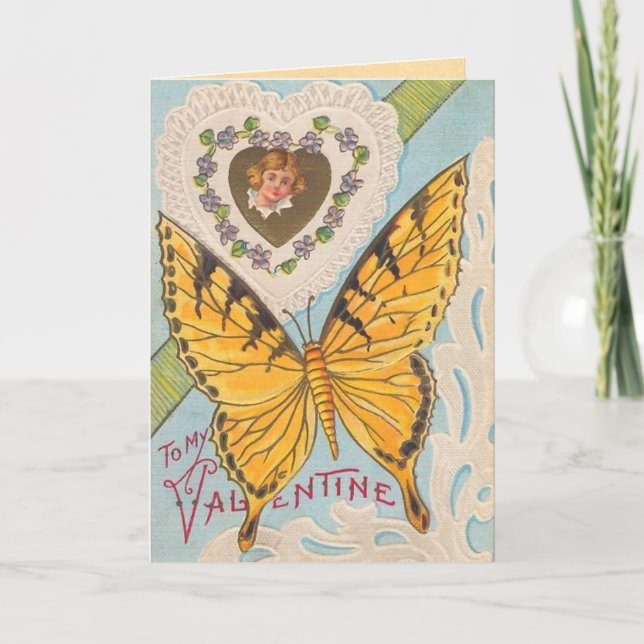 Vintage Schmetterlingvalentine-Karte Feiertagskarte (Vorderseite)