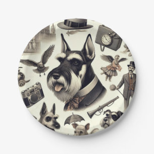 Vintage Schnauzer-Illustration Pappteller