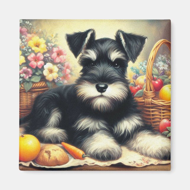 Vintage Schnauzer-Malerei Magnet (Vorne)