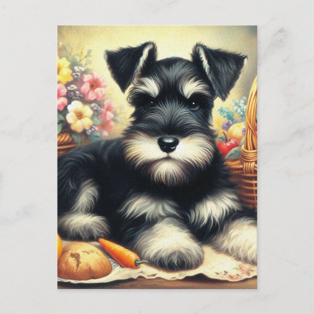 Vintage Schnauzer-Malerei Postkarte (Vorderseite)