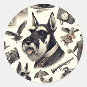 Vintage Schnauzer Nahtlos Runder Aufkleber