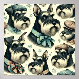 Vintage-Schnauzer nahtlose Illustration Poster