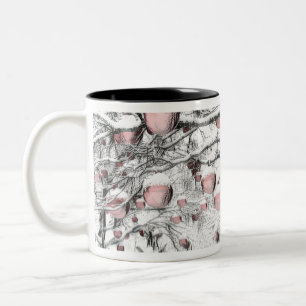 Vintage, schneebedeckte Bäume mit zeichnend Orname Zweifarbige Tasse