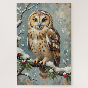 Vintage Schneeeule mit Weihnachtskieferngirlande-K