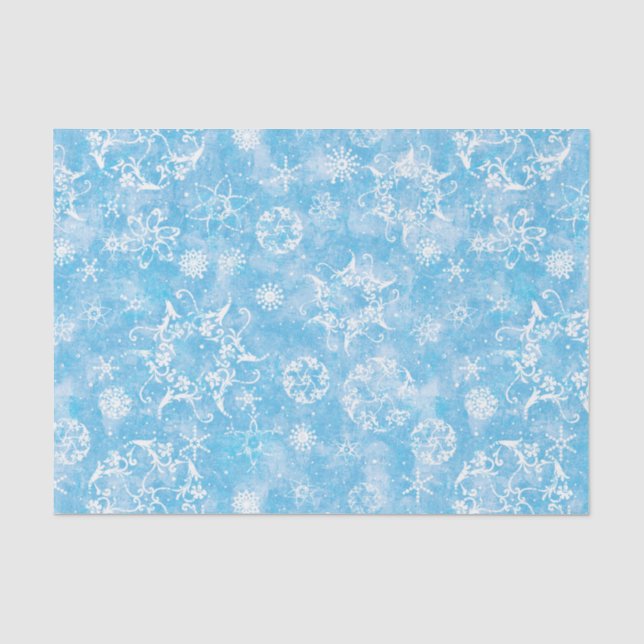 Vintage Schneeflocken auf Blauem Grund Seidenpapier (Vorderseite)