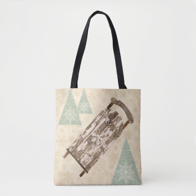 Vintage Schneeflocken im Winter rustikal Tasche (Vorderseite)