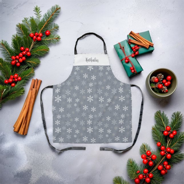 Vintage Schneeflocken Personalisiert Schürze (Vintage Grey elegant Snowflakes Personalized Apron)