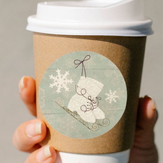 Vintage Schneeflockeneis-Skate Vintag wintergrün Runder Aufkleber (Von Creator hochgeladen)