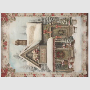 Vintage Schneelandschaft Weihnachtshaus Urlaub Dec Seidenpapier