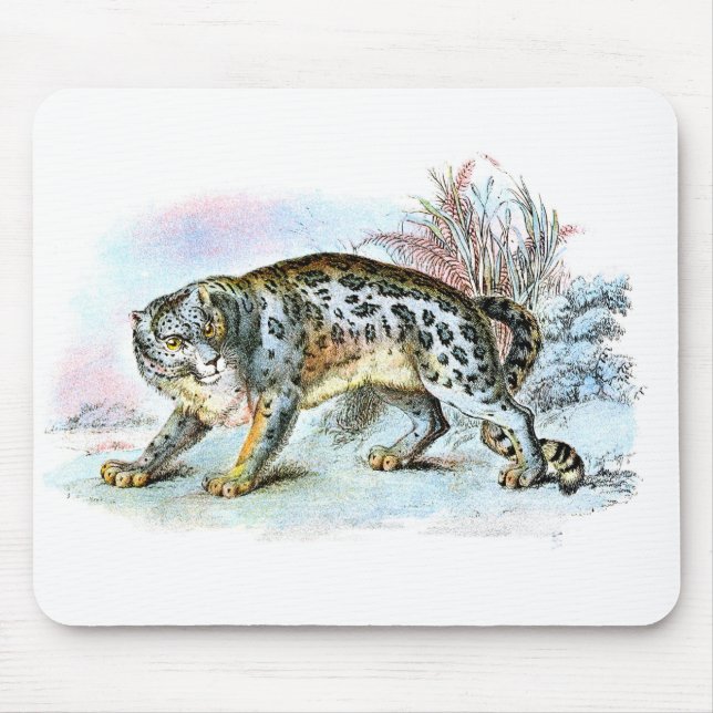 Vintage Schneeleopard-Illustration Mousepad (Vorne)