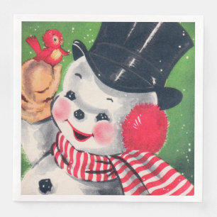 Vintage Schneemann Retro Weihnachtsfeier Teller Serviette