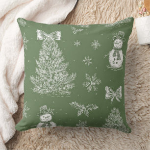 Vintage Schneemann Weihnachten Toile Salbeigrün We Kissen