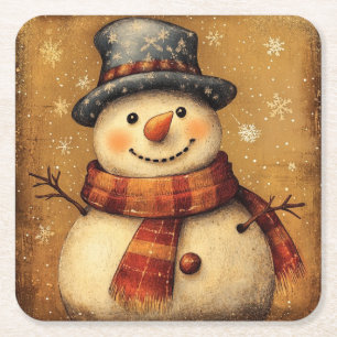 Vintage-Schneemann-Weihnachtsuntersetzer Rechteckiger Pappuntersetzer