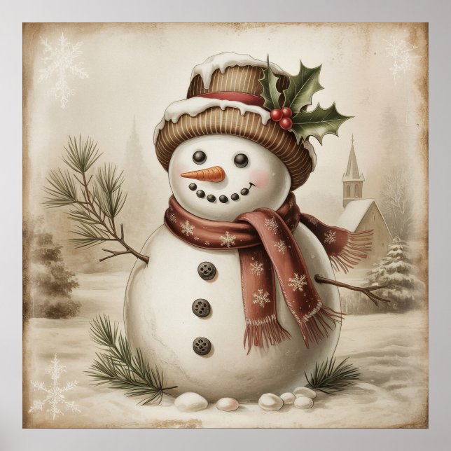 Vintage-Schneemannposter Poster (Vorne)