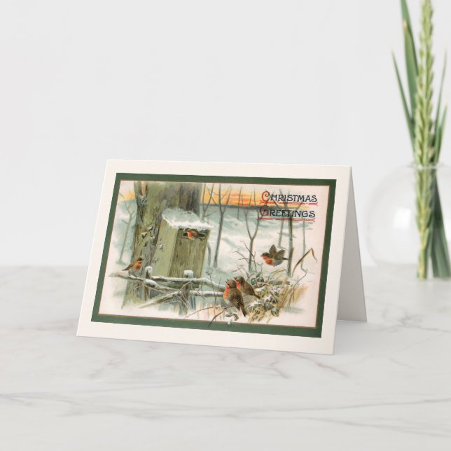Vintage Schneerobben mit Weihnachtsgrüße Feiertagskarte (Vorderseite)